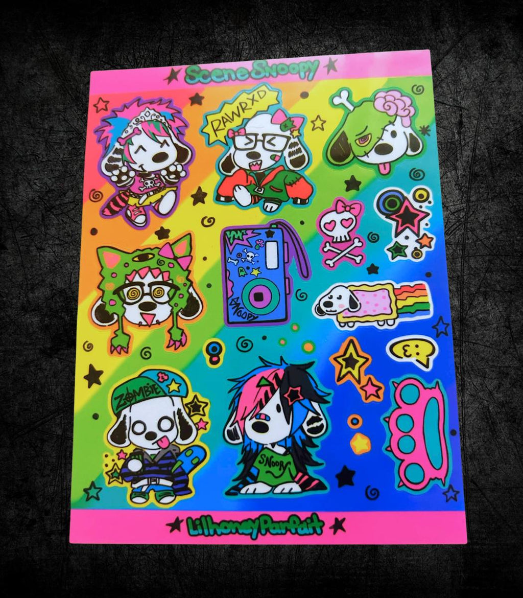 Scene Snoopie Sticker Sheet: Glossy Vinyl Waterproof Decals