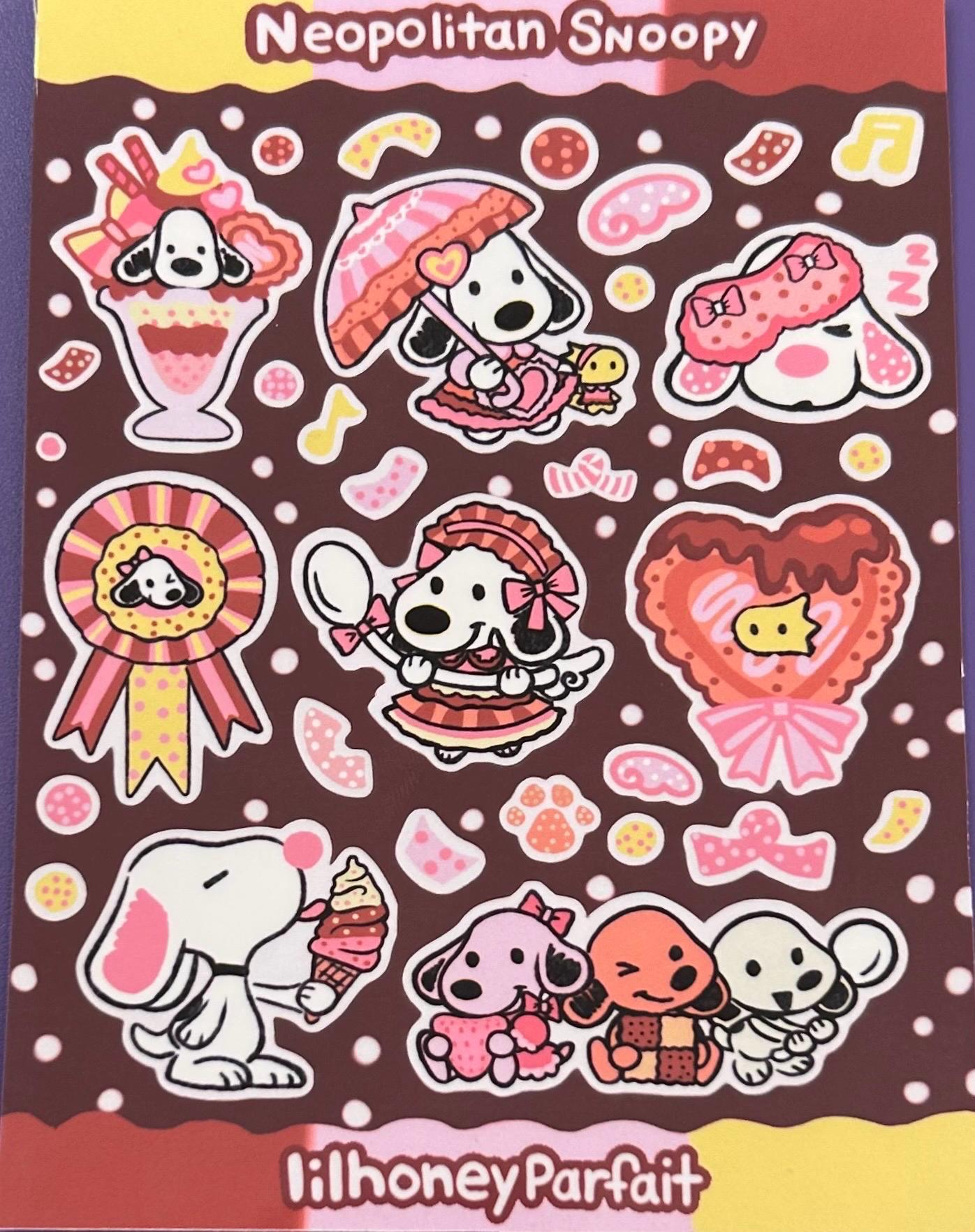 Neopolitan Snoopie Sticker Sheet: Glossy Vinyl Waterproof Decals