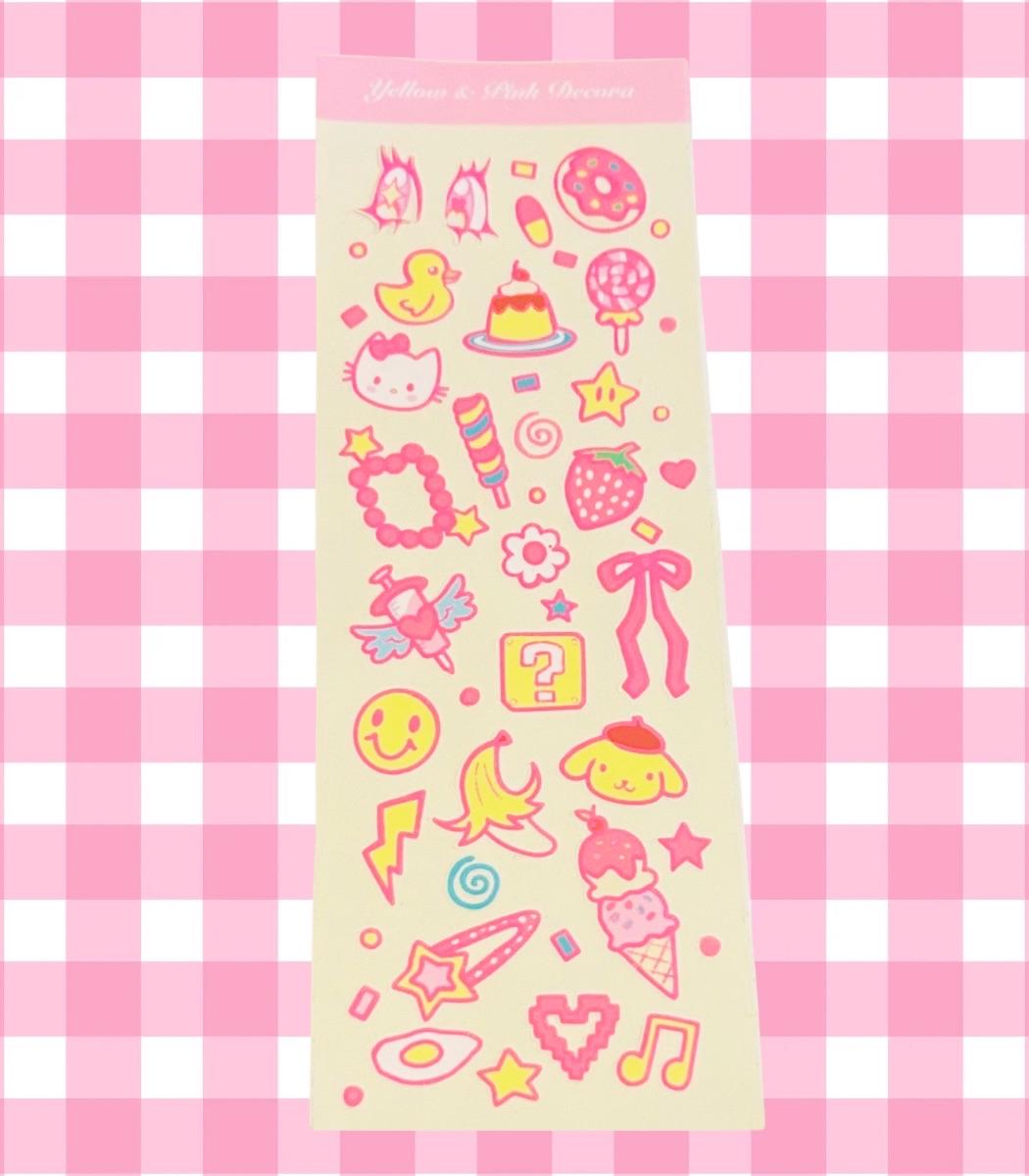 yellow and pink Decora Sticker sheet