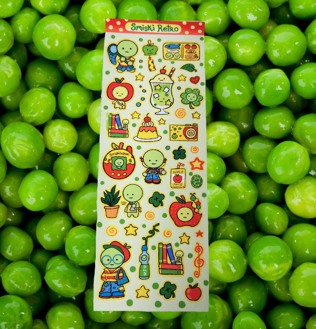 Heisei Retro Smiski Sticker Sheet: Glossy Vinyl Waterproof Decals