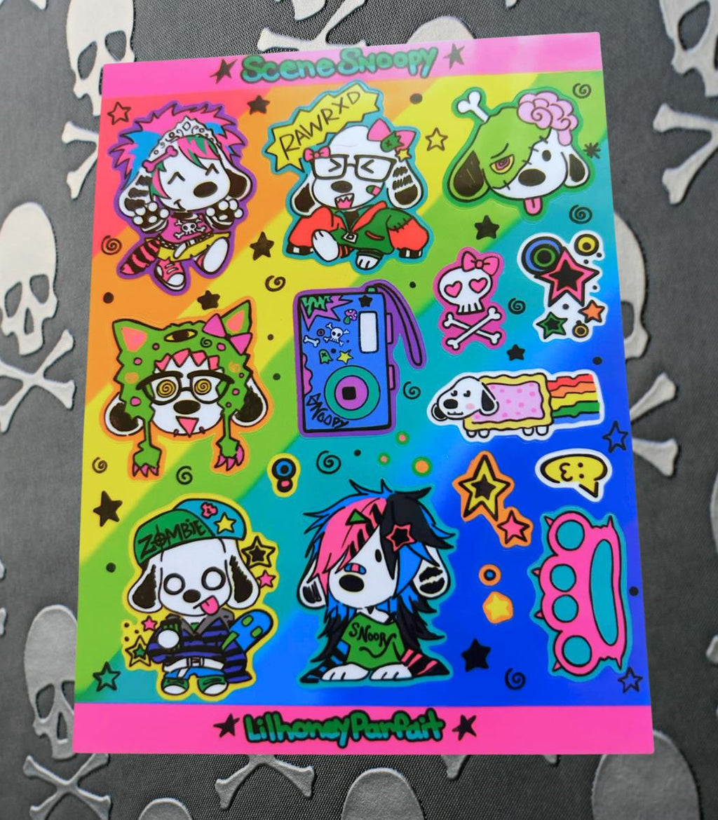Scene Snoopie Sticker Sheet: Glossy Vinyl Waterproof Decals