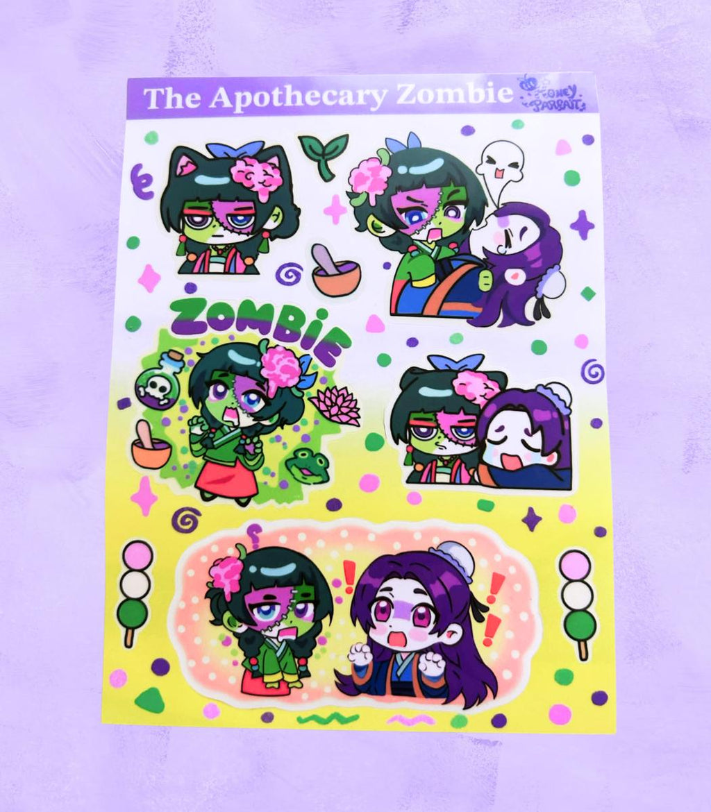 Zombie Apothecary Sticker Sheet: Glossy Vinyl Waterproof Decals