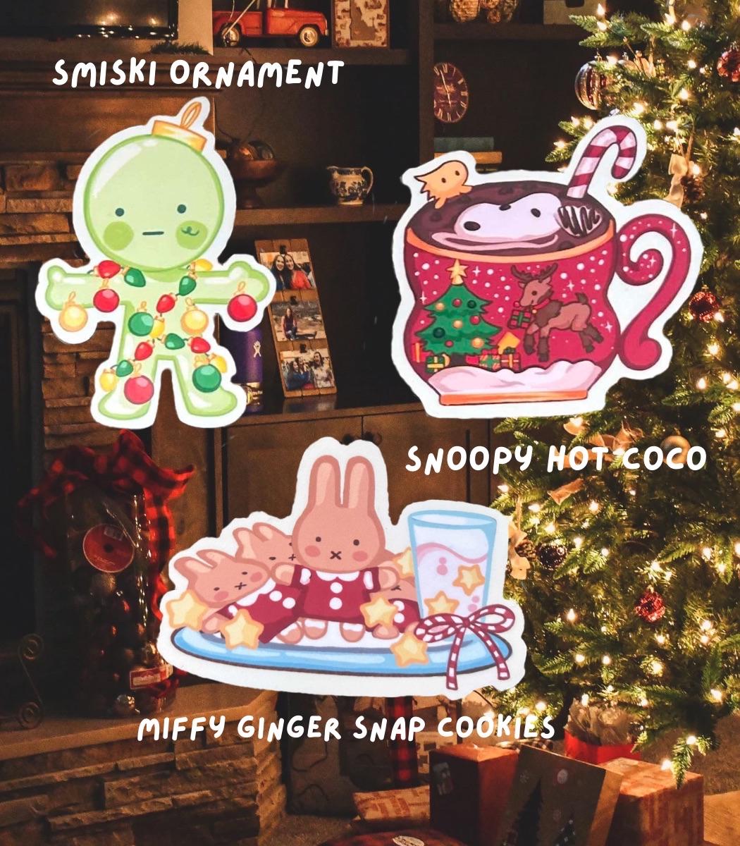 Christmas Trinket stickers, Smisky, Bunny , puppy. vinyl Water proof glossy finish