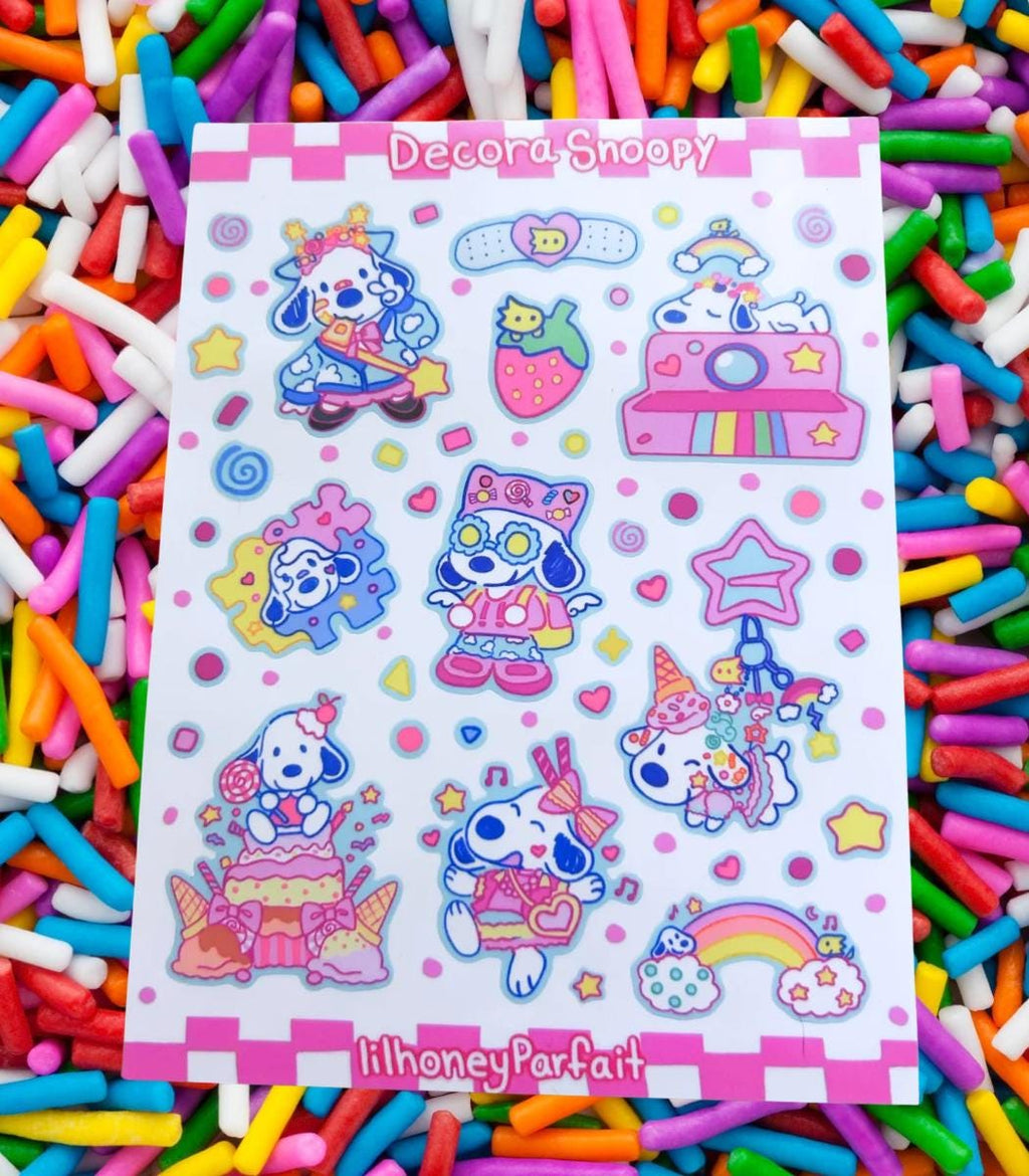 Decora Snoopie Sticker Sheet: Glossy Vinyl Waterproof Decals