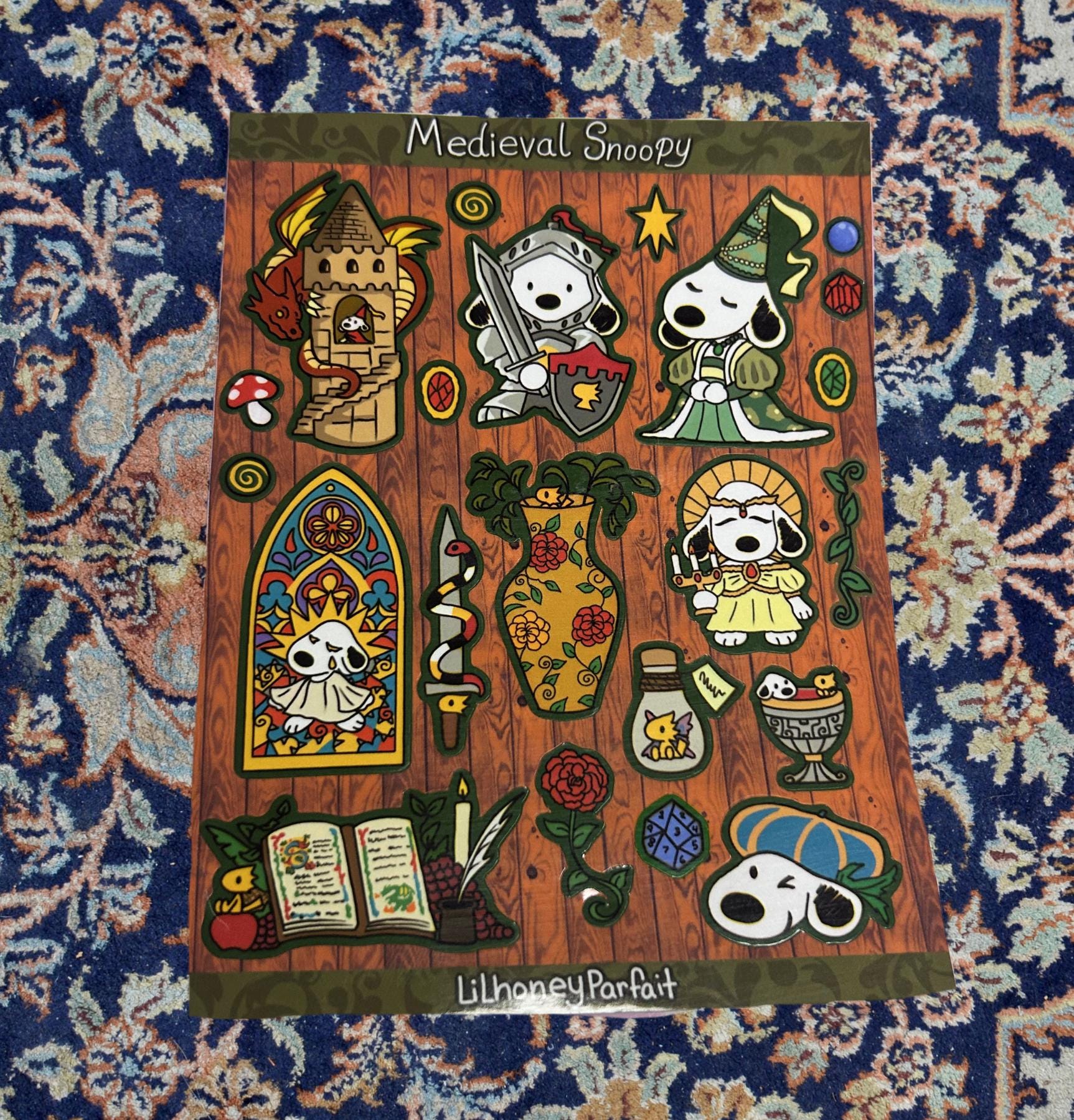 Medieval Snoopie Sticker Sheet: Glossy Vinyl Waterproof Decals