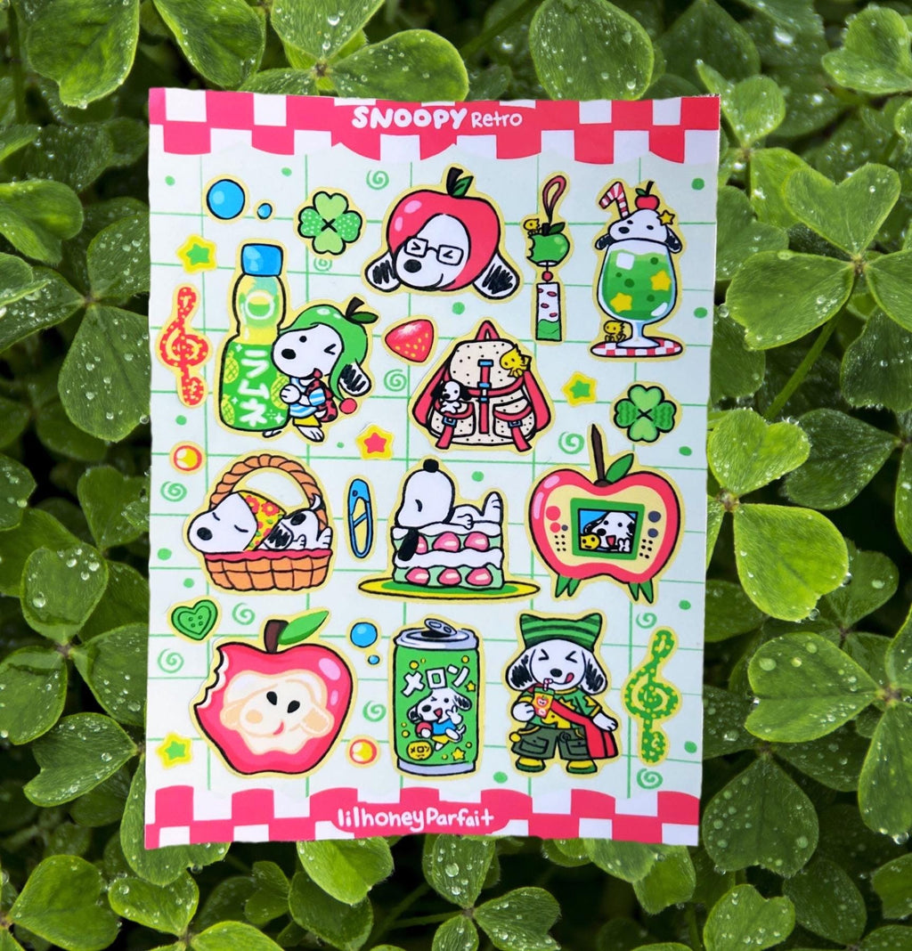 Heisei Retro Snoopie Sticker Sheet: Glossy Vinyl Waterproof Decals