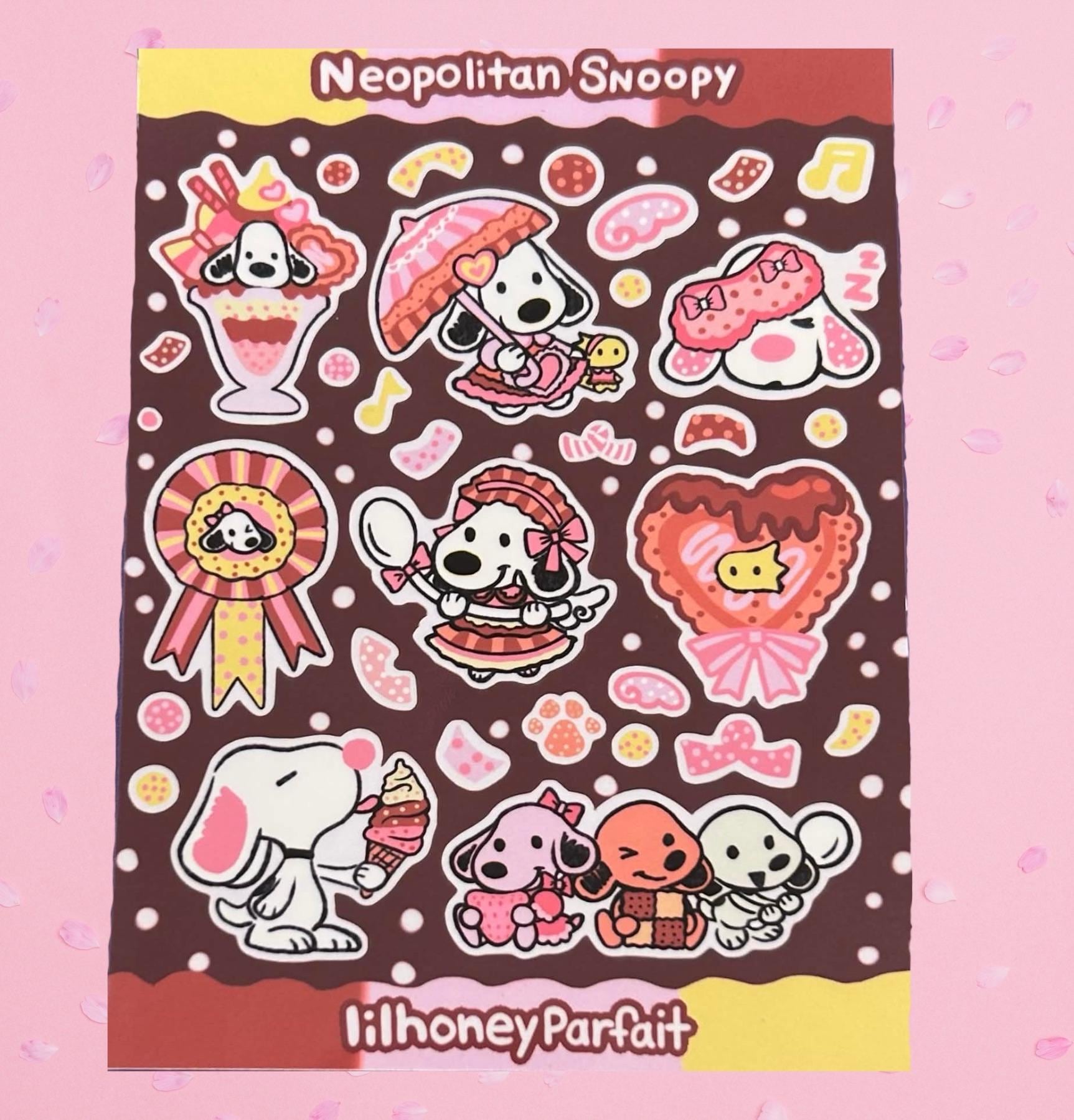Neopolitan Snoopie Sticker Sheet: Glossy Vinyl Waterproof Decals