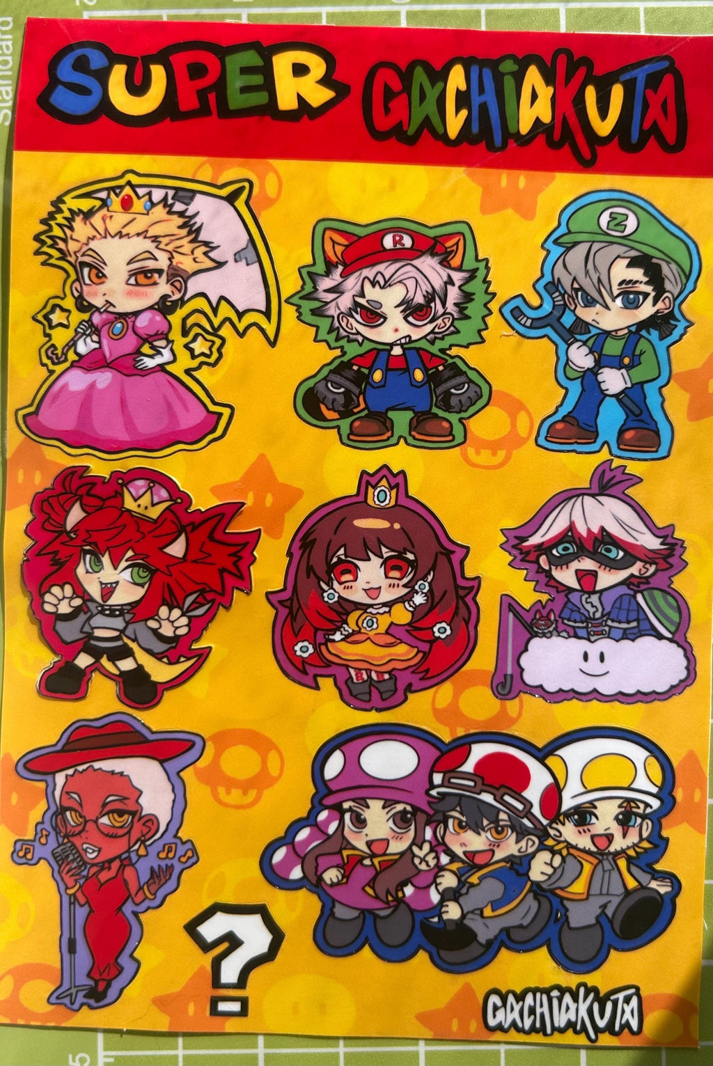 Yellow Super Gachi Sticker Sheet: Glossy Vinyl Waterproof Decals