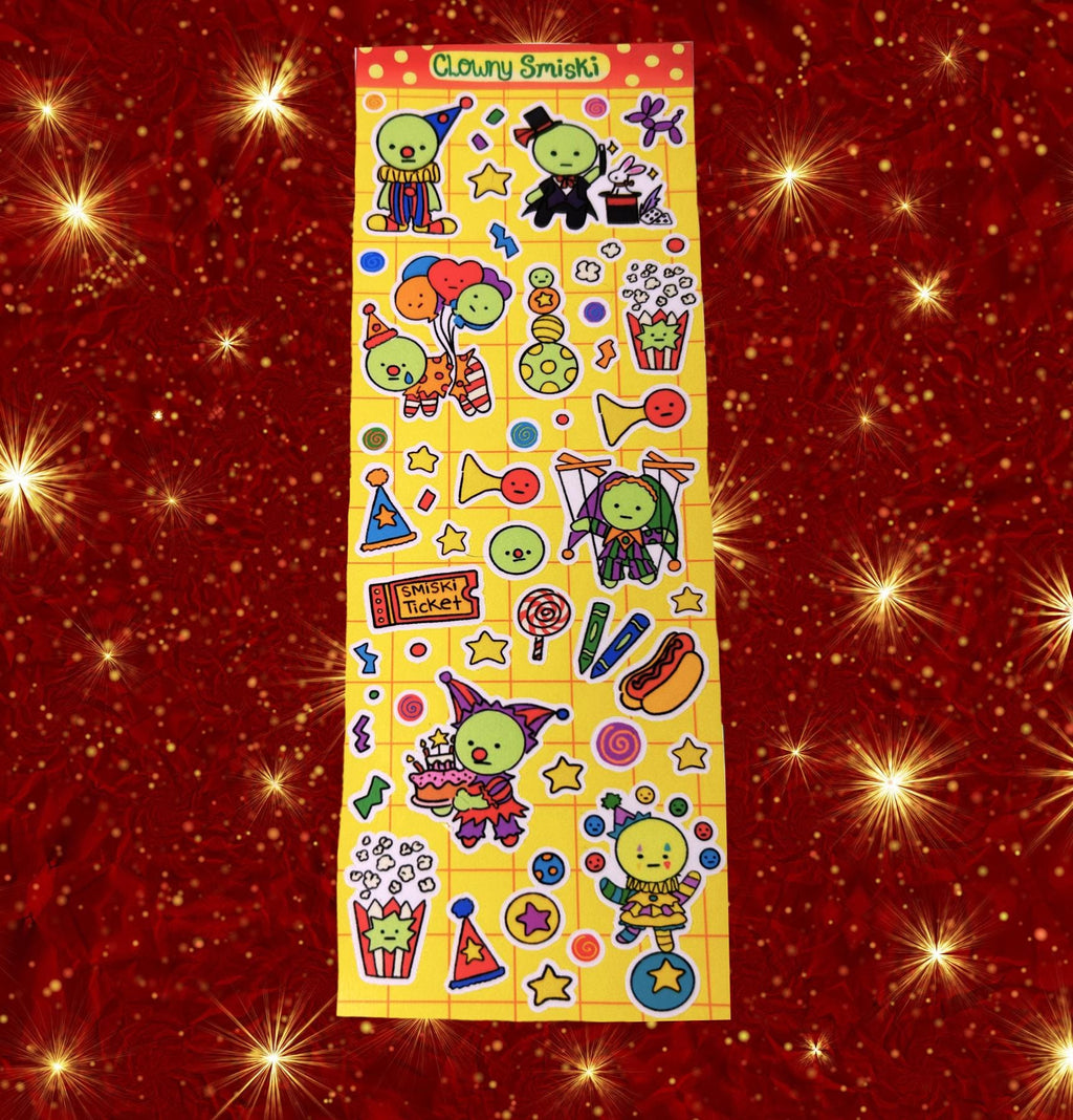 Clowny Smiski Sticker Sheet: Glossy Vinyl Waterproof Decals
