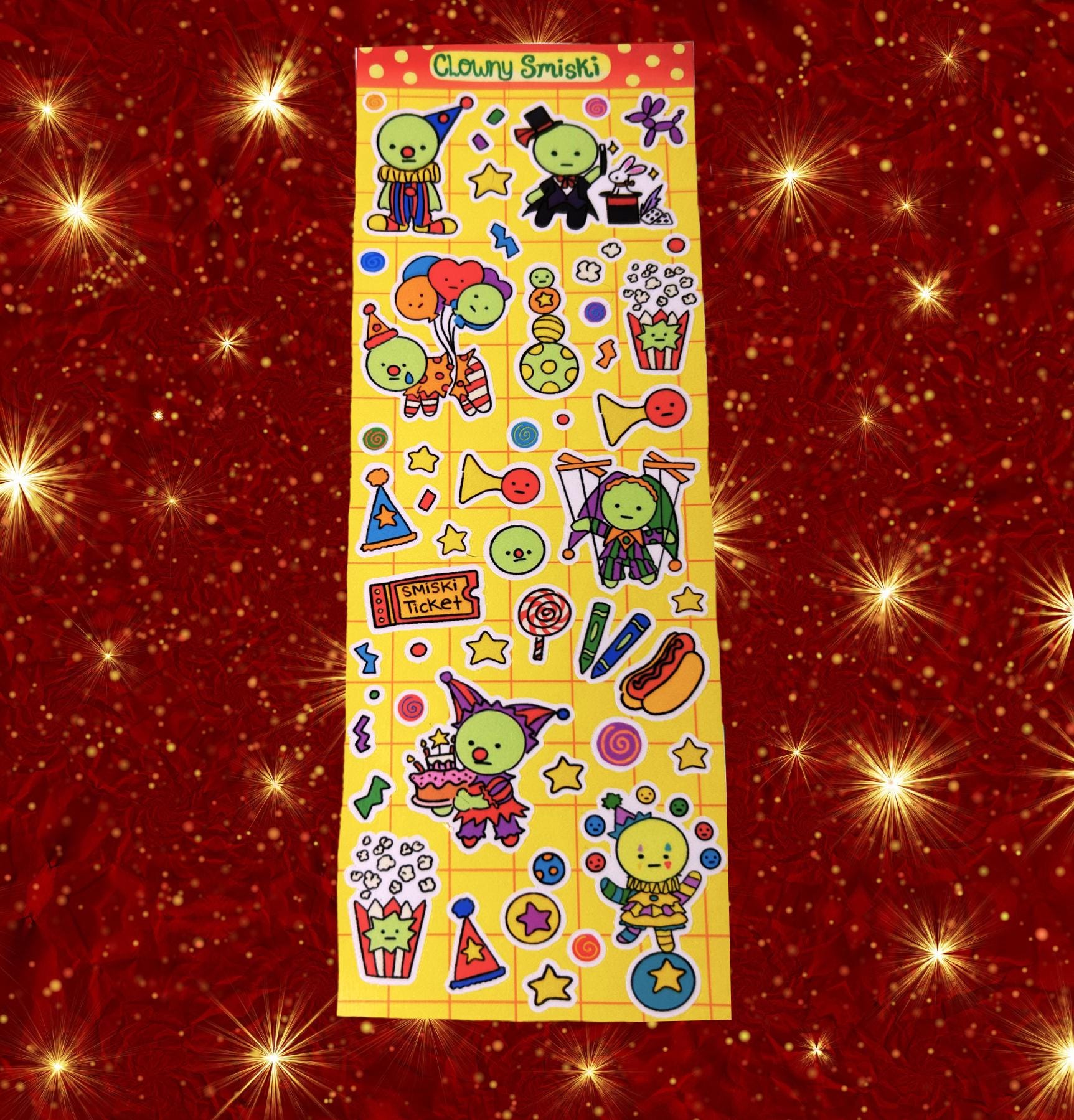 Clowny Smiski Sticker Sheet: Glossy Vinyl Waterproof Decals