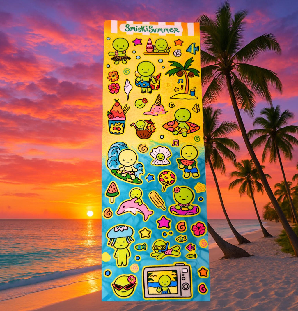 Summer Smiski Sticker Sheet: Glossy Vinyl Waterproof Decals