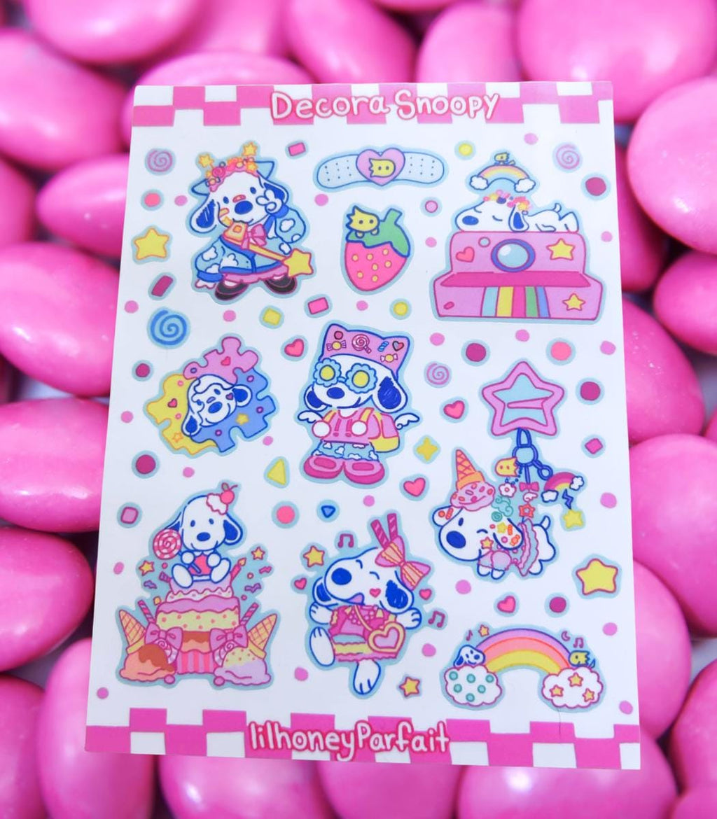 Decora Snoopie Sticker Sheet: Glossy Vinyl Waterproof Decals