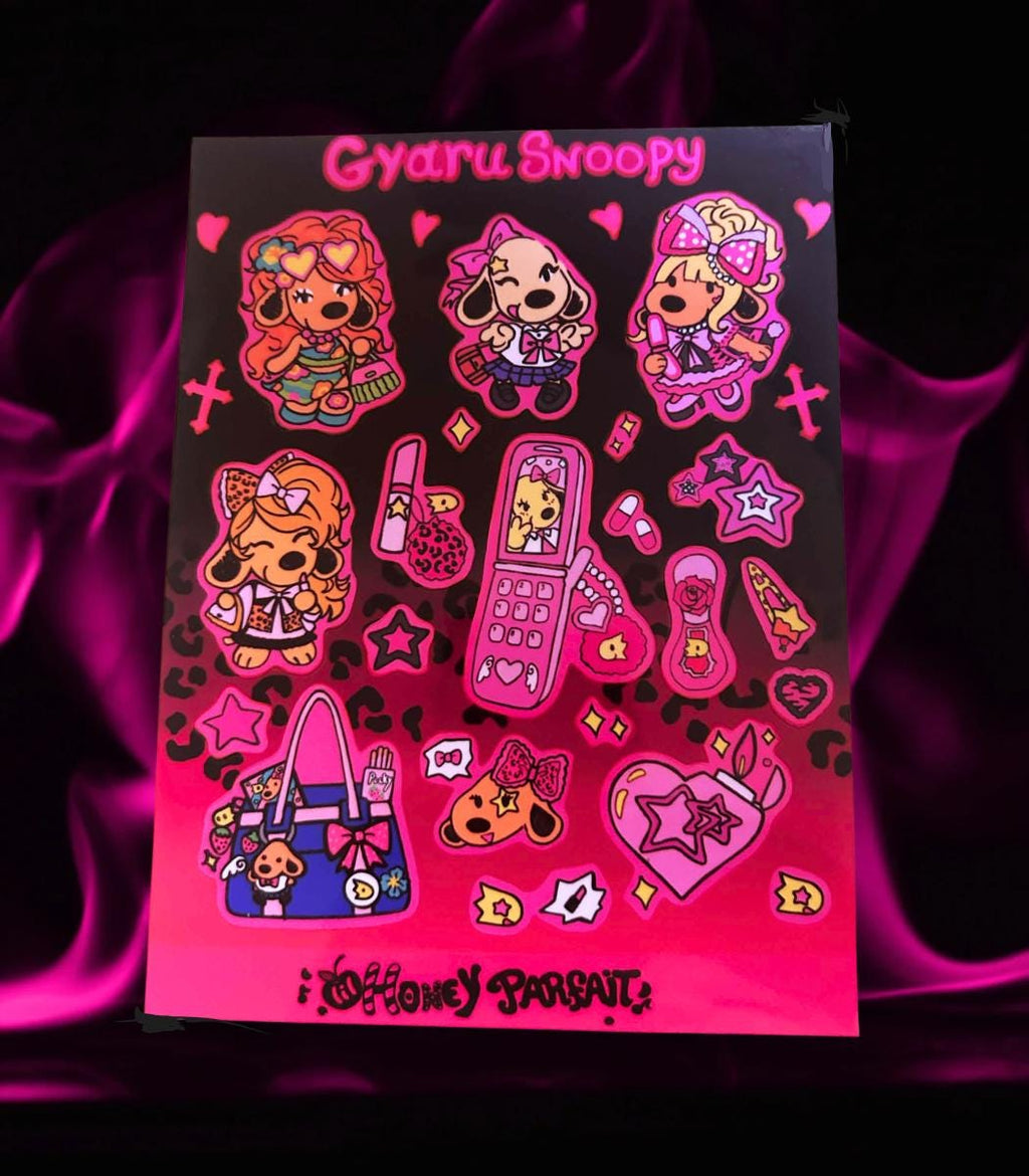 Gyaru Snoopie Sticker Sheet: Matte Waterproof Decals