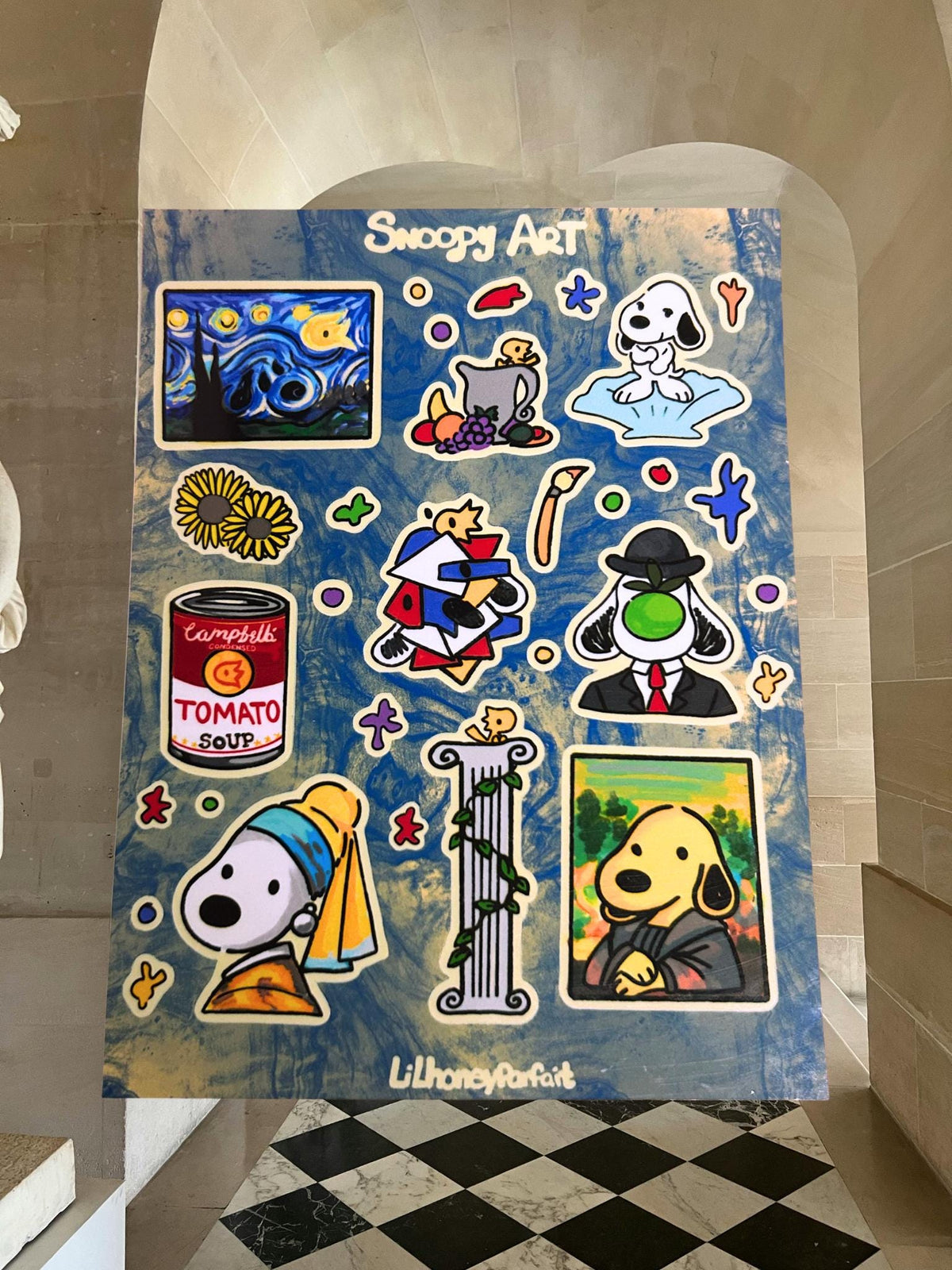 Artist Snoopie Sticker Sheet: Glossy Vinyl Waterproof Decals
