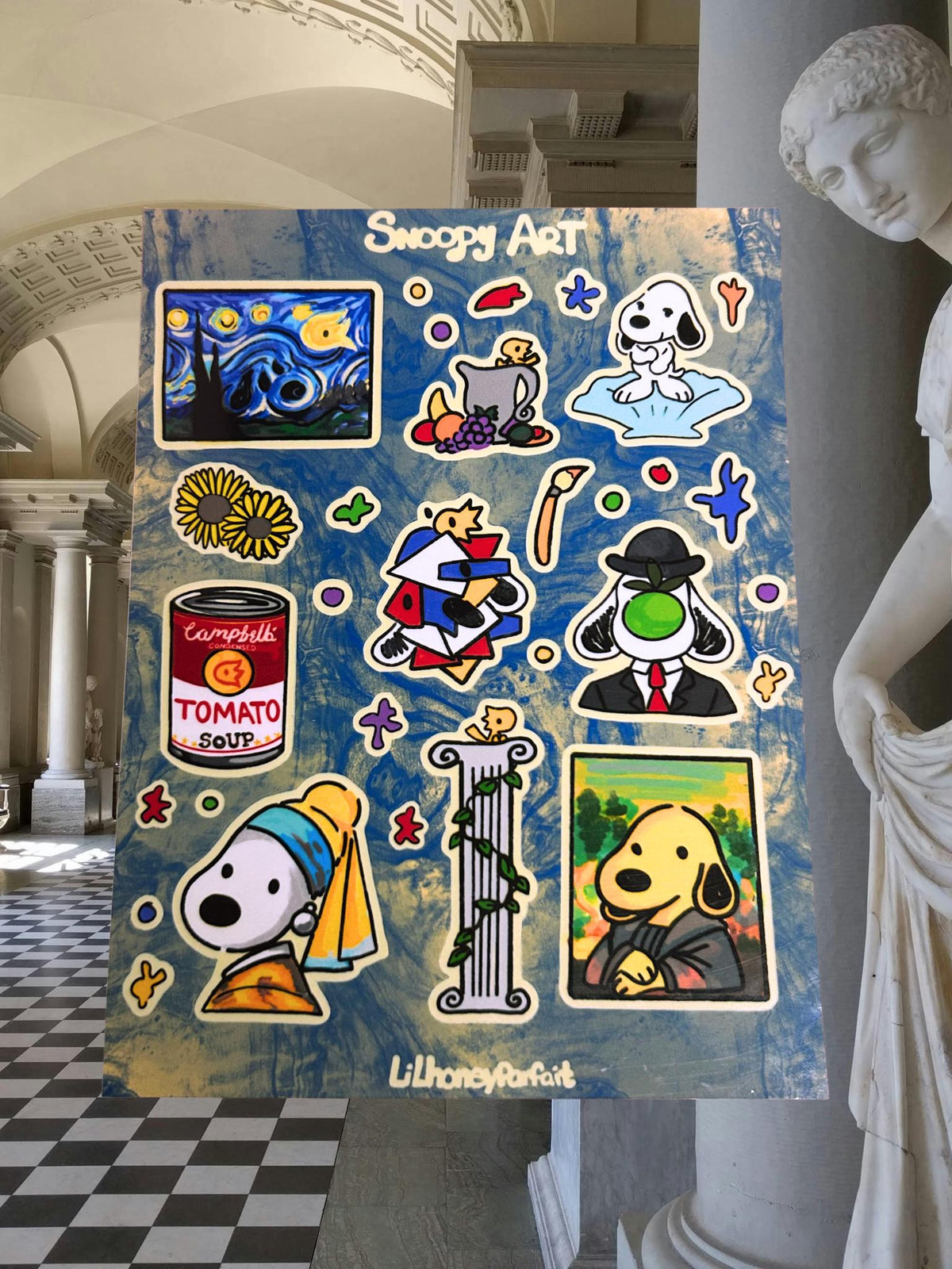 Artist Snoopie Sticker Sheet: Glossy Vinyl Waterproof Decals