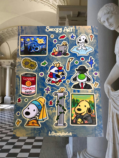Artist Snoopie Sticker Sheet: Glossy Vinyl Waterproof Decals