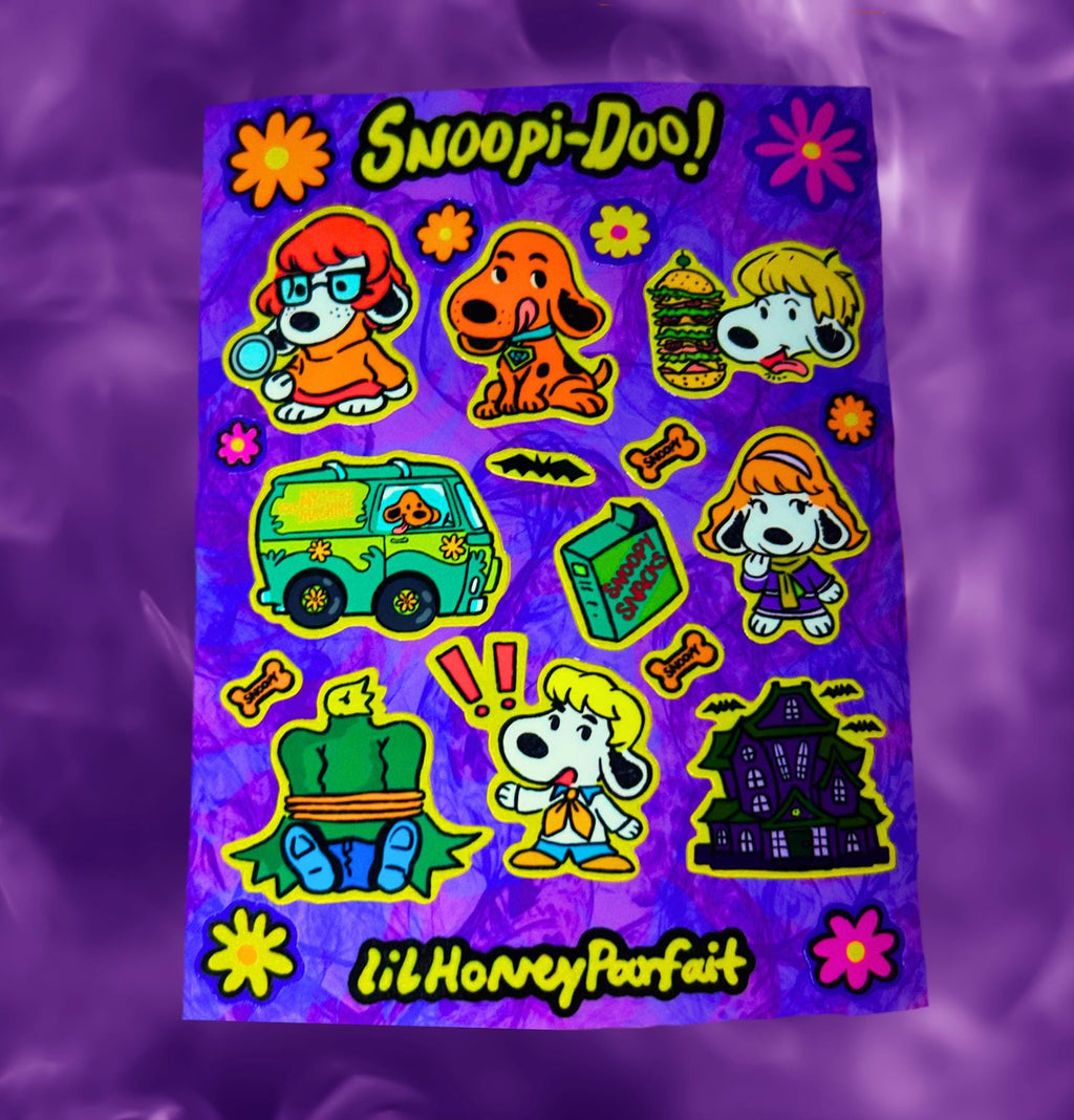 Snoopi Doo Sticker Sheet: Glossy Vinyl Waterproof Decals