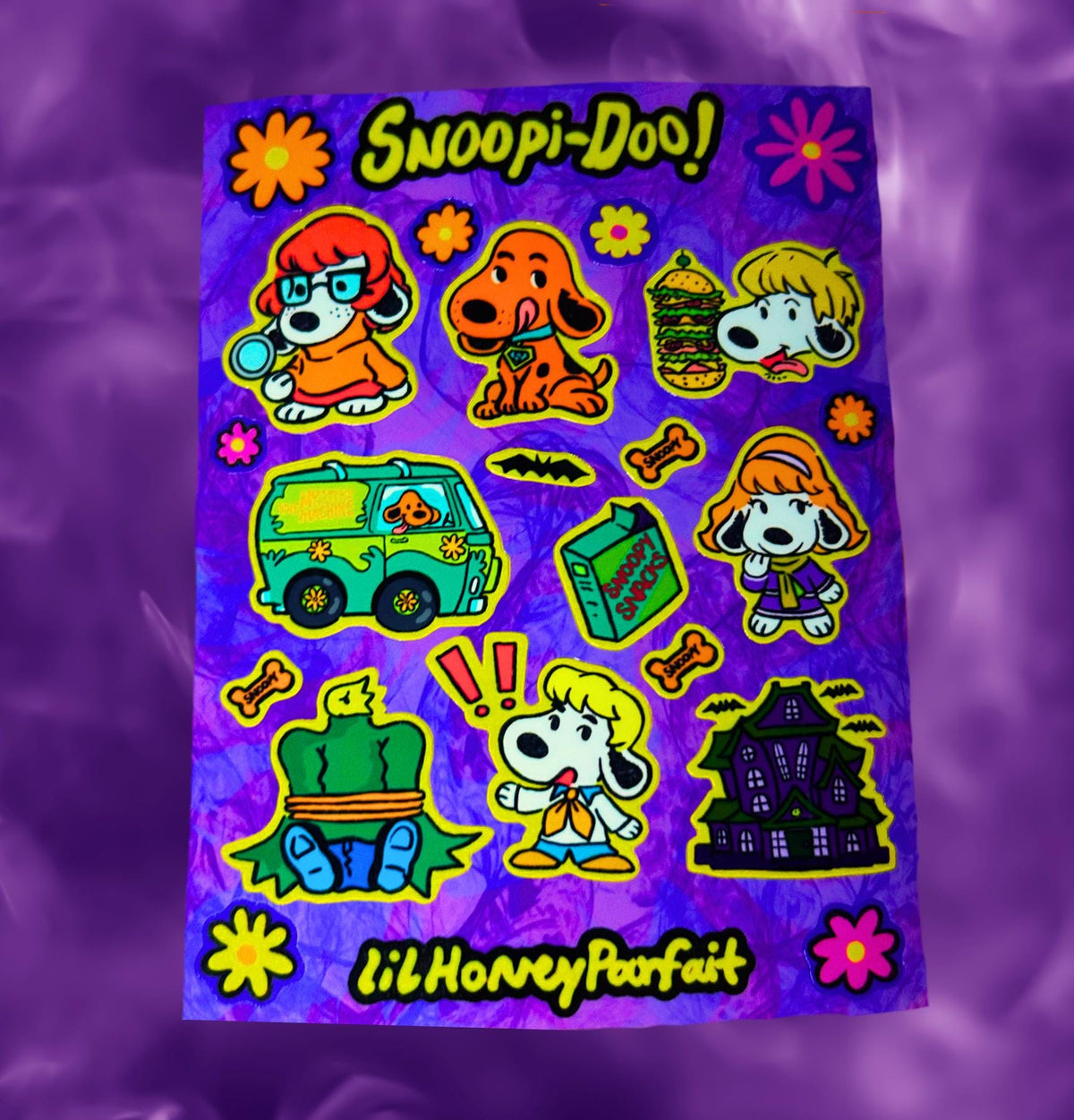 Snoopi Doo Sticker Sheet: Glossy Vinyl Waterproof Decals