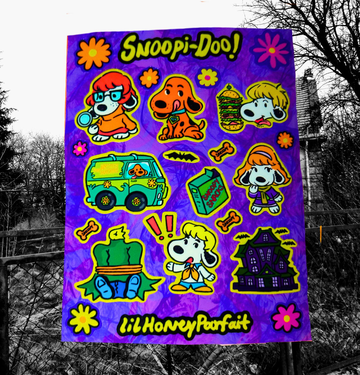 Snoopi Doo Sticker Sheet: Glossy Vinyl Waterproof Decals