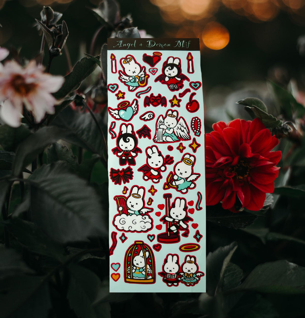 Demon and angel Mif Sticker Sheet: Glossy Vinyl Waterproof Decals